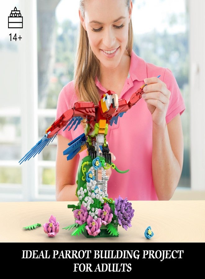 Vziimo Parrot Floral Building Set, MOC Flower and Parrot Collectible Table Art Kit, Creator 2 in 1 Animals Bird Ideas Gifts Toys for Adults and Teens Age 14+ (1176 PCS) - Image 5